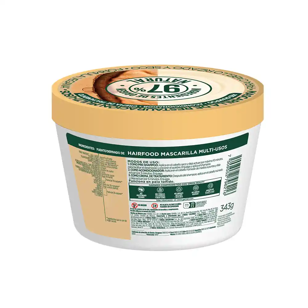 Tratamiento Capilar Hair Foof Garnier Manteca de Cacao Rizos