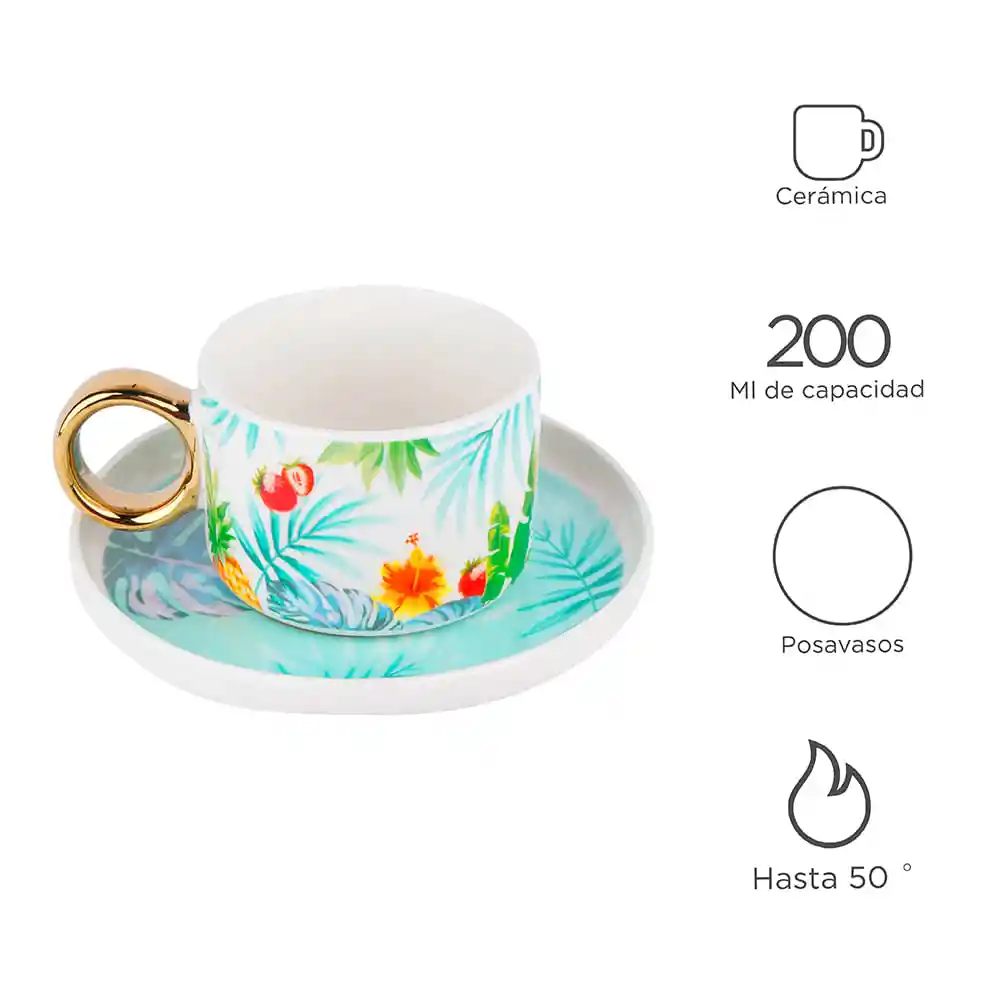 Taza de Cerámica Con Portavasos Passion Island Miniso