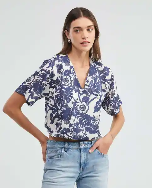 Camisa Mc Flowers Blouse Azul Dark Ultraoscuro Talla M Mujer Chevignon