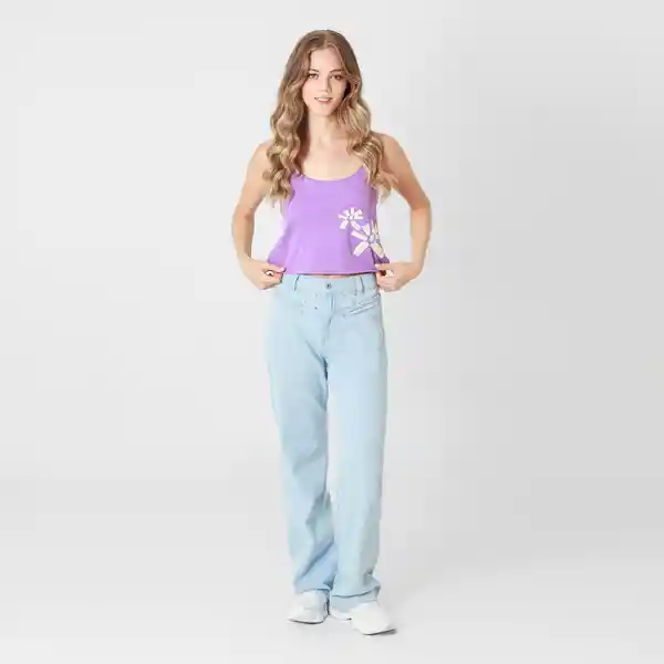 Camiseta Cuello Redondo Manga Tiras Morado Talla M 698252