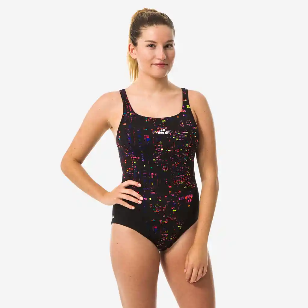 Vestido de Baño Enterizo de Natación Para Mujer Nabaiji Negro Estampado