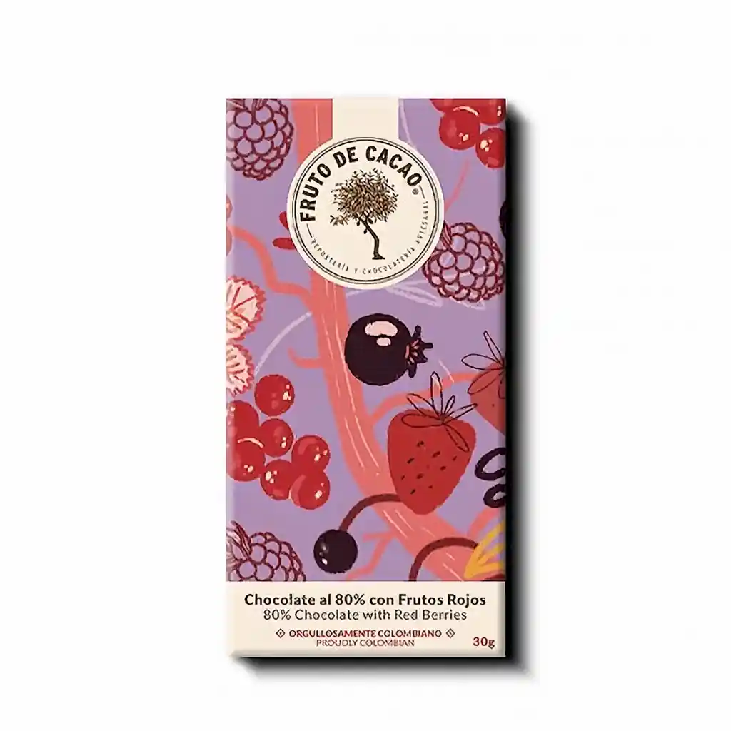 Fruto de Cacao Barra de Chocolate Frutos Rojos 80 %