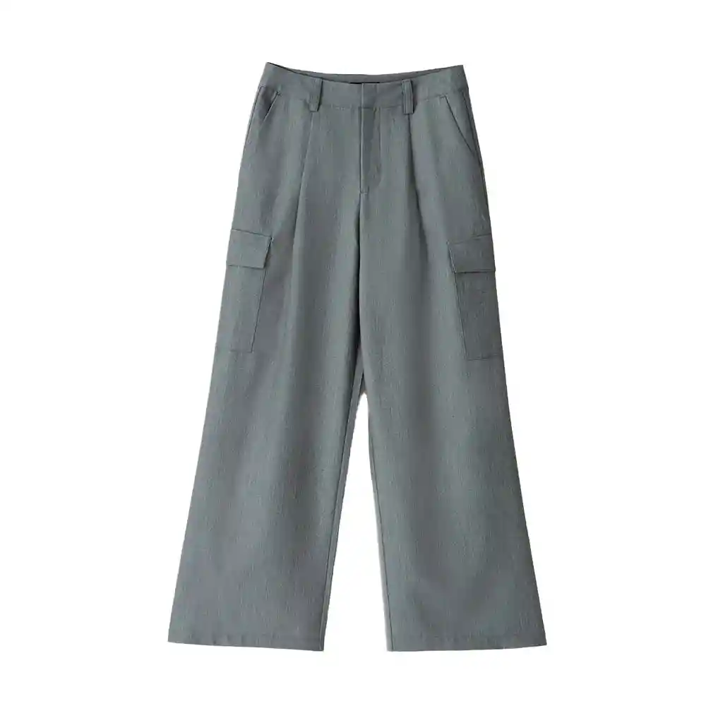 Pantalón Cargo Tiro Alto Con Bolsillos Femenino Louxaw Gef Talla 8