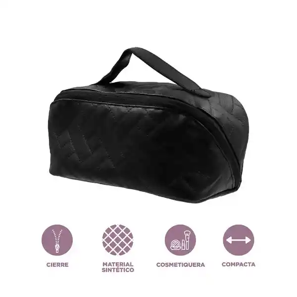 Cosmetiquera Acolchada Con Asa Negro Serie Miniso