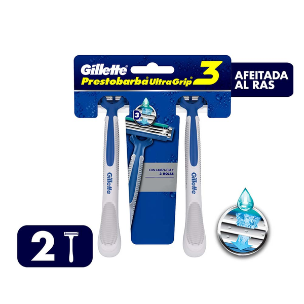 Máquina de Afeitar Prestobarba Ultragrip 3 Desechable 2 Und