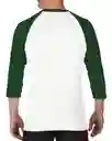 Gildan Camiseta Raglan 3/4 Blanco Manga Verde Talla L