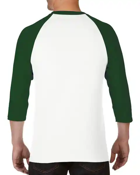 Gildan Camiseta Raglan 3/4 Blanco Manga Verde Talla L