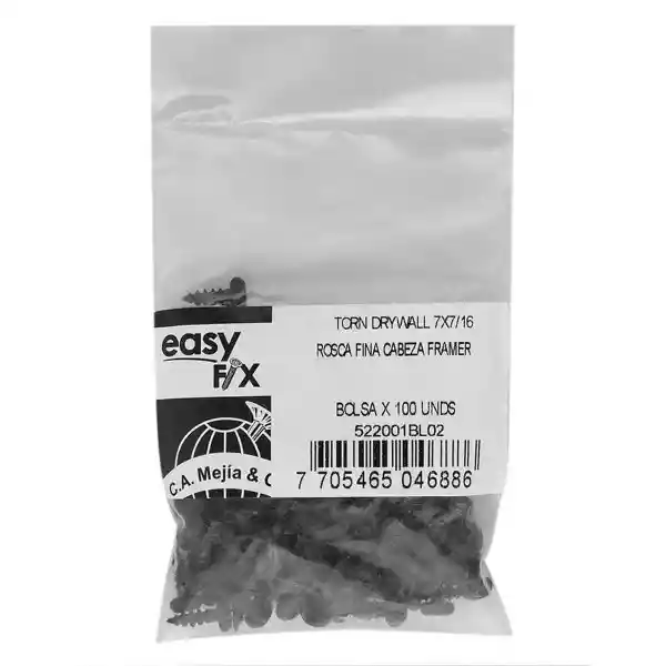 Camejia Tornillo Drywall Rosca Fina Punta Aguda 7 mm x 7/16