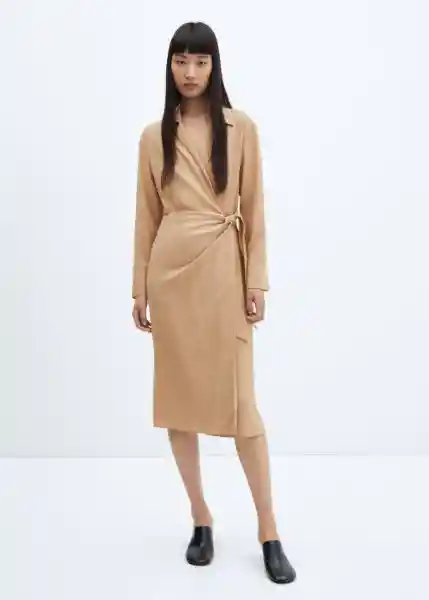 Vestido Crink-W Beige Talla L Mujer Mango