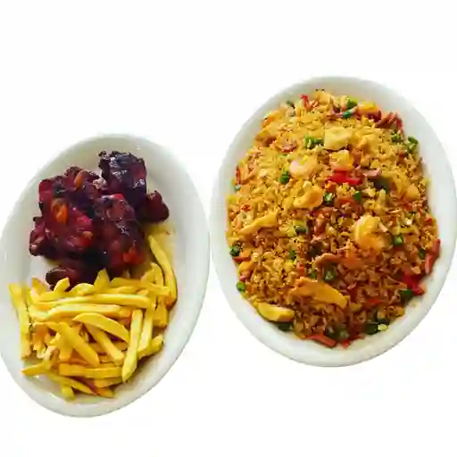 Arroz chino con costilla y papas