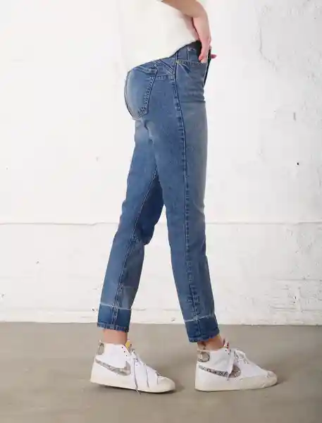 Jean Ajustado Con Parches Índigo Azul Medio Talla 8 Mujer Naf Naf