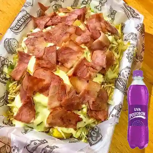 Combo Salchipapa de Tocineta + Postobon Uva 400 ml