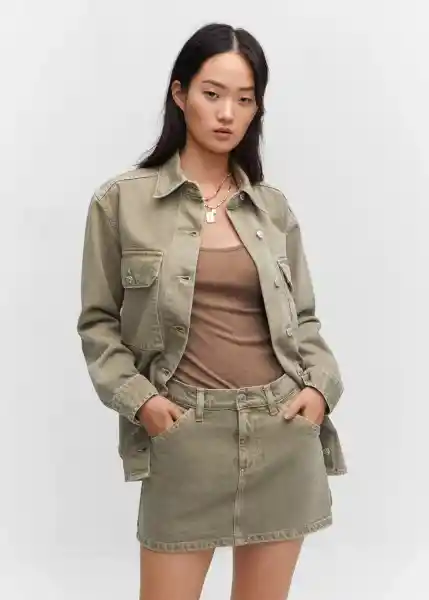 Sobrecamisa Chino2 Khaki Talla XL Mujer Mango