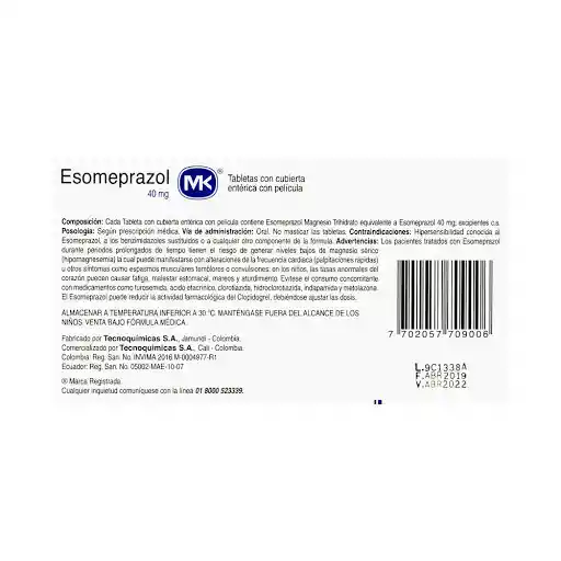 Esomeprazol Mk (40 mg) 10 Tabletas