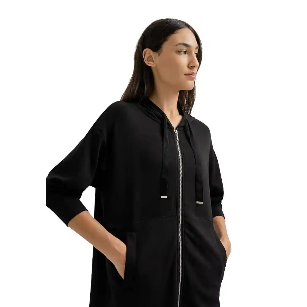 Buzo Con Cierre en Frente y Capucha Femenino Faliu Comfy Punto Blanco