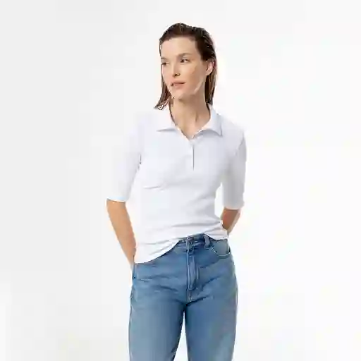 Camiseta Polo Manga Corta en Rib Algodón Femenino Lacet Gef Talla M