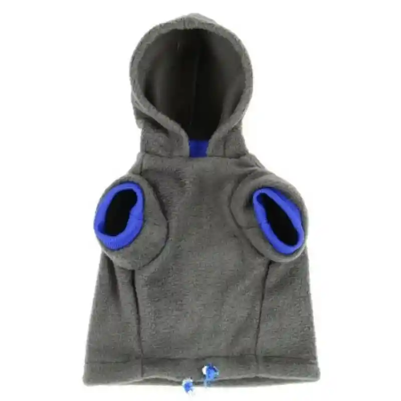 Chaqueta Térmica Con Capucha. Ideal Para Perros Pequeños. Las Mangas y el Cuello Son de Color Azul y el Cuerpo y la Capucha de Color Gris. En la Parte de Abajo o Cierre la Chaqueta Tiene un Cordón Para Ajustarla al Cuerpo de la Mascota. Sku 7703220003440