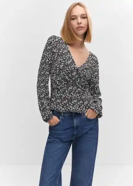 Blusa Pom Negro Talla L Mujer Mango