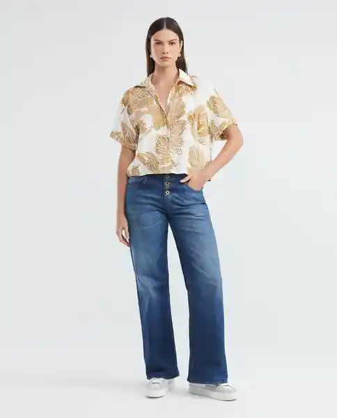 Camisa Mc Printed Resort Crudo Marfil Claro Talla L Mujer Chevignon