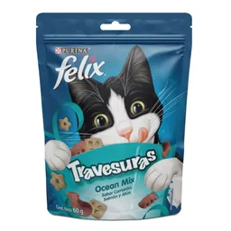 Snack para gatos adultos de todas las razas Purina Felix Travesuras sabor a Camarón, Salmón y Atún x 60gr