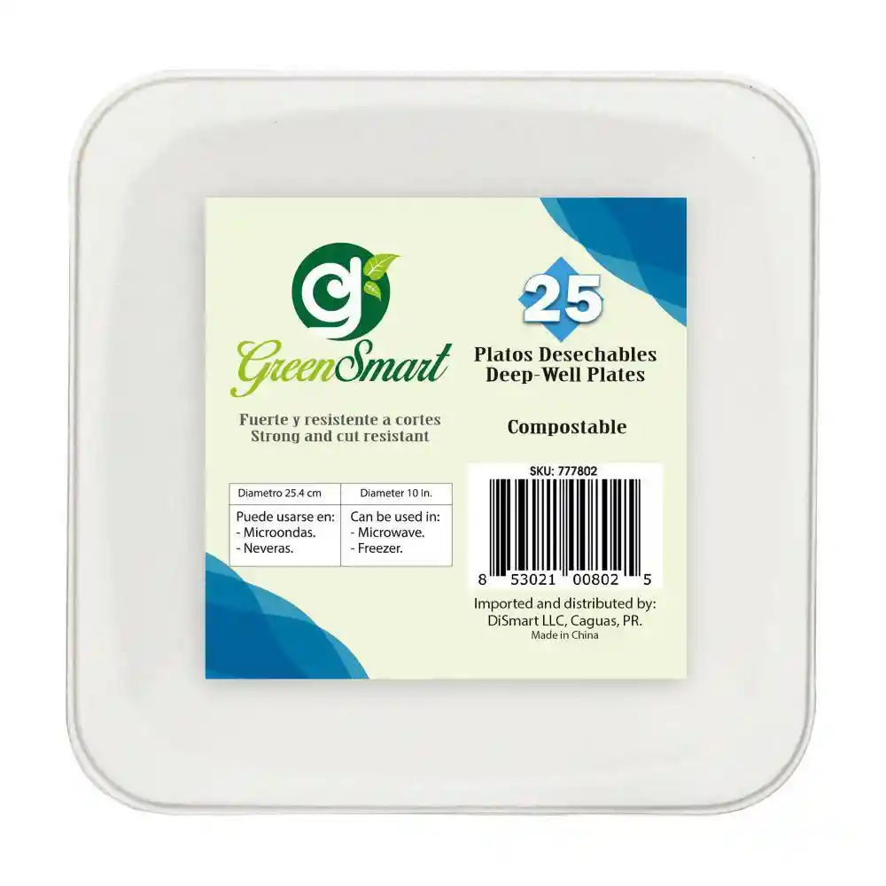 Plato Cuadrado de 10" Compostable G Greensmart 777802