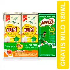 Klim Leche 4 x 185 mL Gratis Leche Milo 180 mL