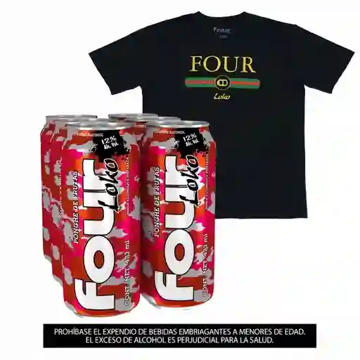 Combo 6 Four Loko Ponche De Frutas 473ml 12° + T-shirt Four Loko. .