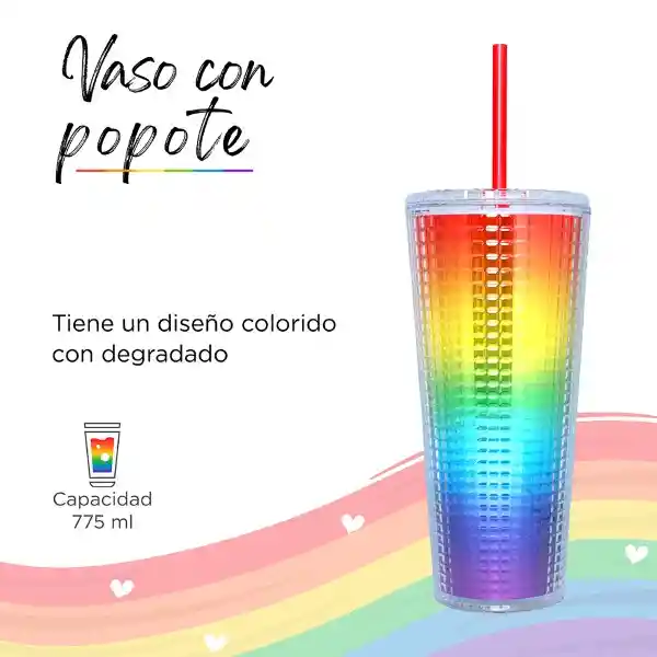 Vaso de Plástico de Doble Capa Con Pitillo Rainbow Series Miniso