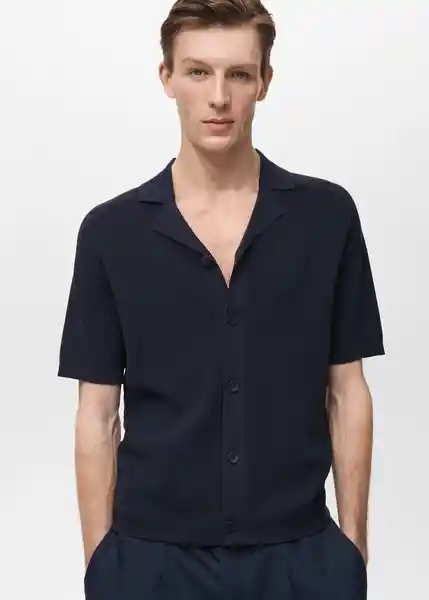 Camisa Lino Navy Talla S Hombre Mango