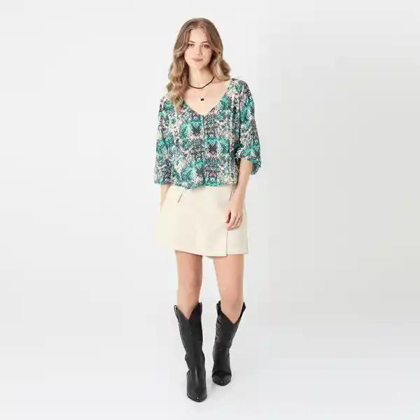 Blusa Cuello V Manga 3/4 Multicolor Talla XS 694667