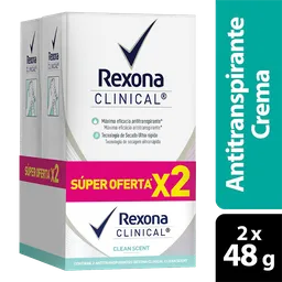 Desodorante Barra Crema Mujer Rexona Clinical Clean Scent 48G