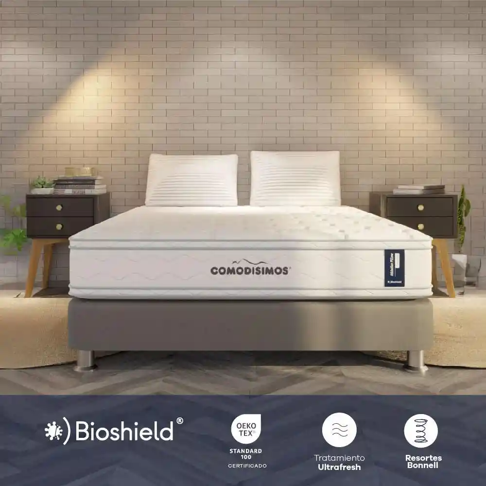 Colchón Comodisimos Queen (160 X 190 Cm) Atlantico Pillow Celia Resortado Semifirme Prot+almohadas