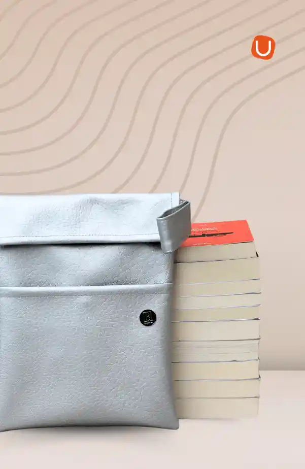 Funda Gold Para Libros Cuero Vegano Plateado
