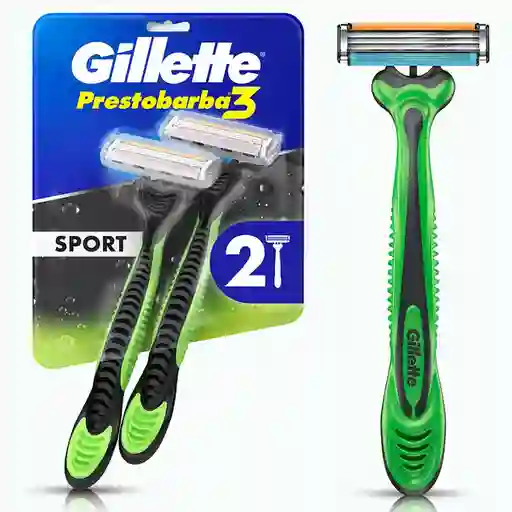GILLETTE Prestobarba 3 Sport Cuchilla de Afeitar Máquina de Afeitar Hombre Afeitada al Ras y Suave 2 Uds