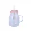 Taza de Vidrio Con Tapa y Pitillo Serie Holográfica Miniso