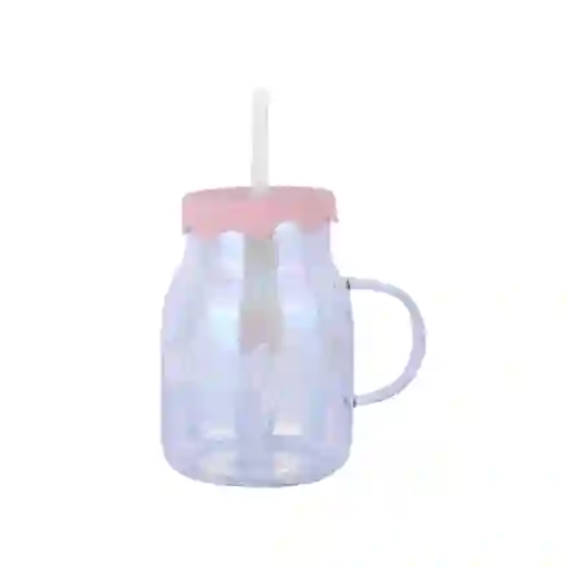 Taza de Vidrio Con Tapa y Pitillo Serie Holográfica Miniso