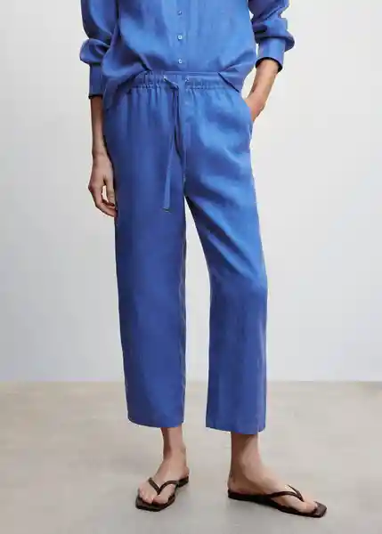 Pantalón Linen Azul Talla M Mujer Mango