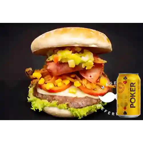 Combo Hamburguesa Ranchera + Cerveza Poker Lta 330ml