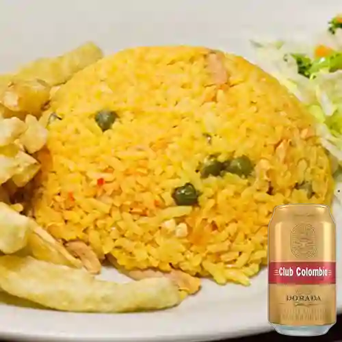 Combo Arroz c/ Pollo + Club col. Dorada Lta 330ml