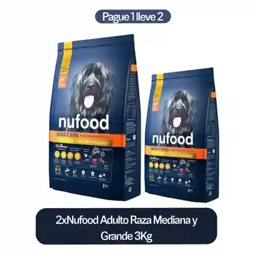 2 x Nufood Adulto Raza Mediana y Grande 3 Kg