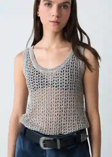 Suéter Tejido Mujer Gris Plateado Medio Talla S 483G079 Naf Naf