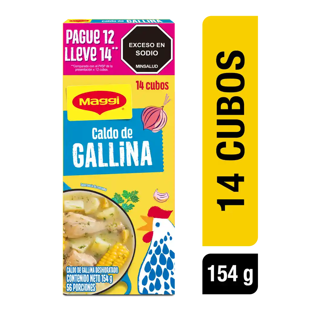 Caldo de Gallina MAGGI Desmenuzado paga 12 lleva 14 sobres x 126g
