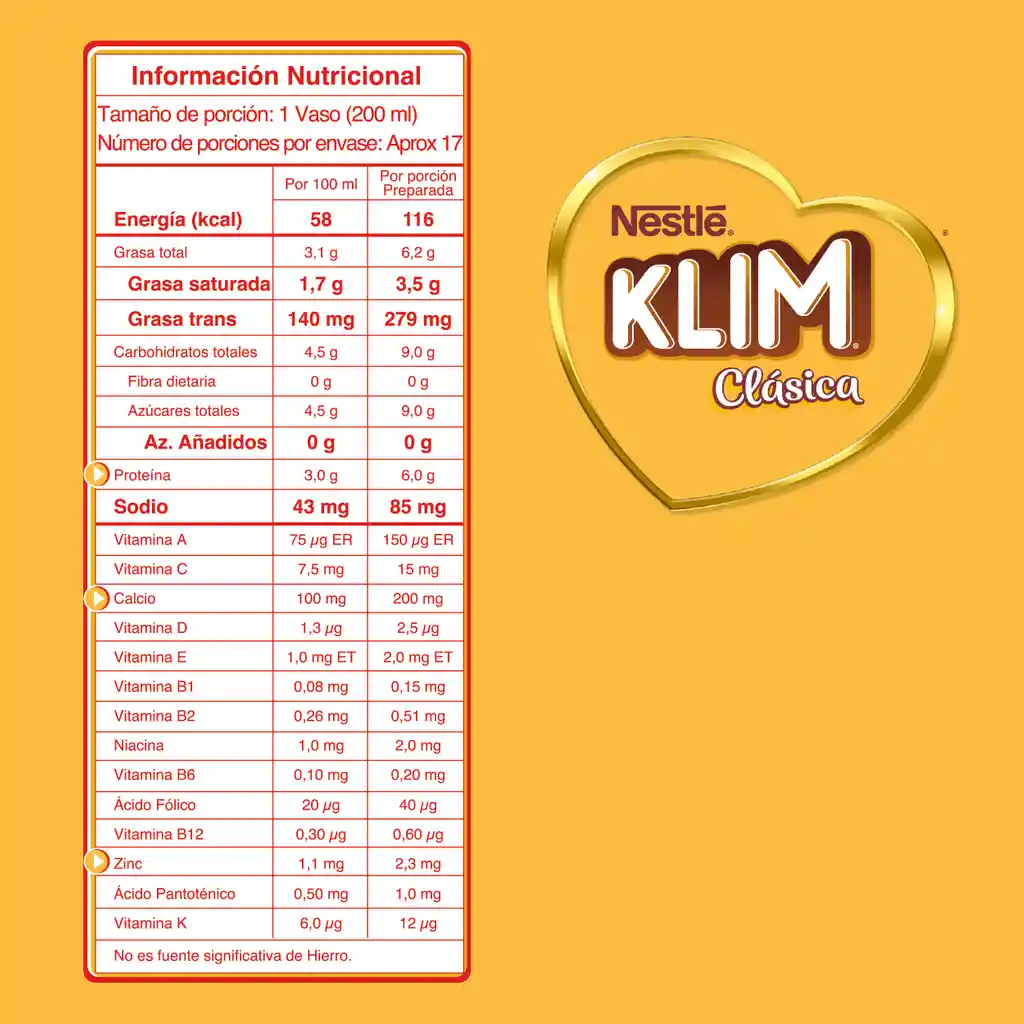 Leche en polvo KLIM Clásica x 414g gratis 54g
