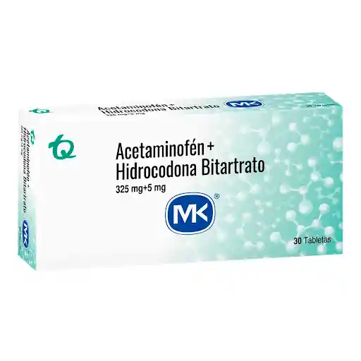 Acetaminofén + Hidrocodona Bitartrato 325mg/ 5 Mg Caja X