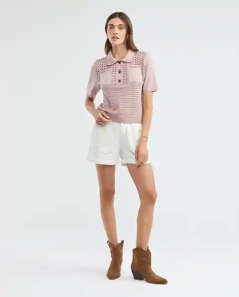 Polo Open Work Rosa Malva Medio Talla Xs Mujer Chevignon