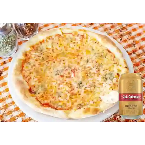 Combo Pizza Mediana 2 Sabores + Club Col. Dorada Lata 330ml