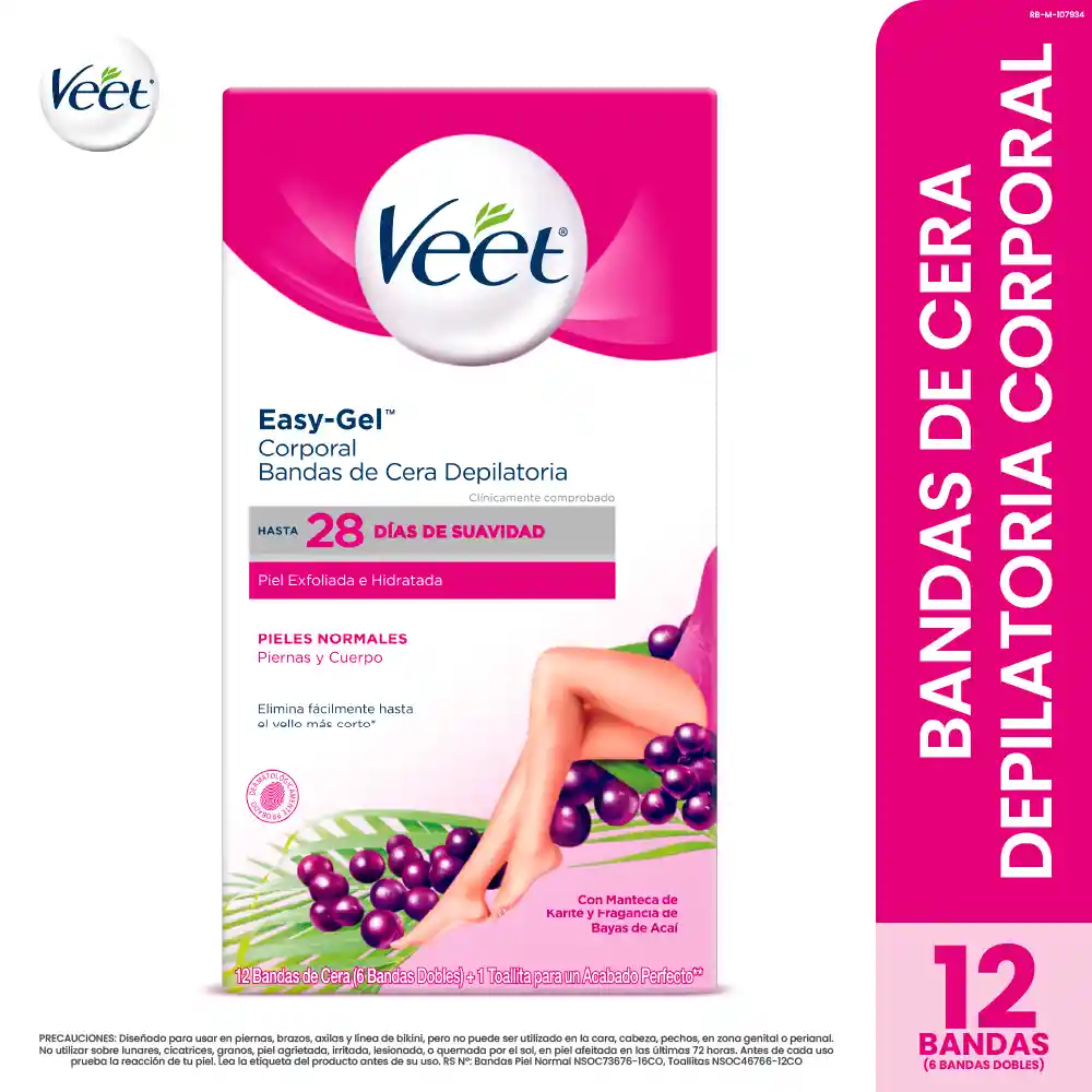 Veet Bandas Depilatorias de Cera Corporal Pieles Normales Bayas de Acaí
