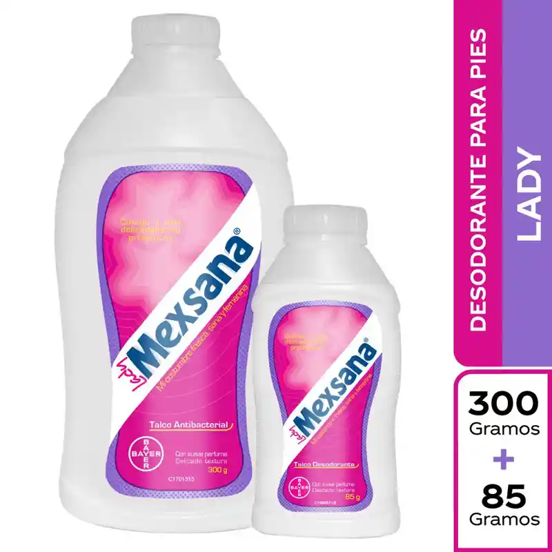 Mexsana Talco Desodorante Antibacterial para Pies Lady 300g + 85g