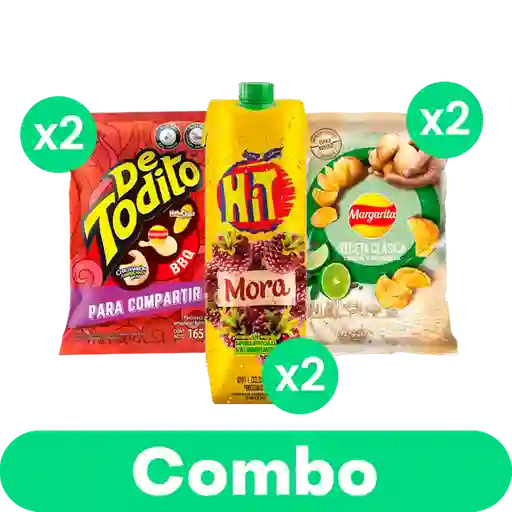 Combo de Todito Bbq X2 + Papas Margarita X2 y Hit Mora 1L X2