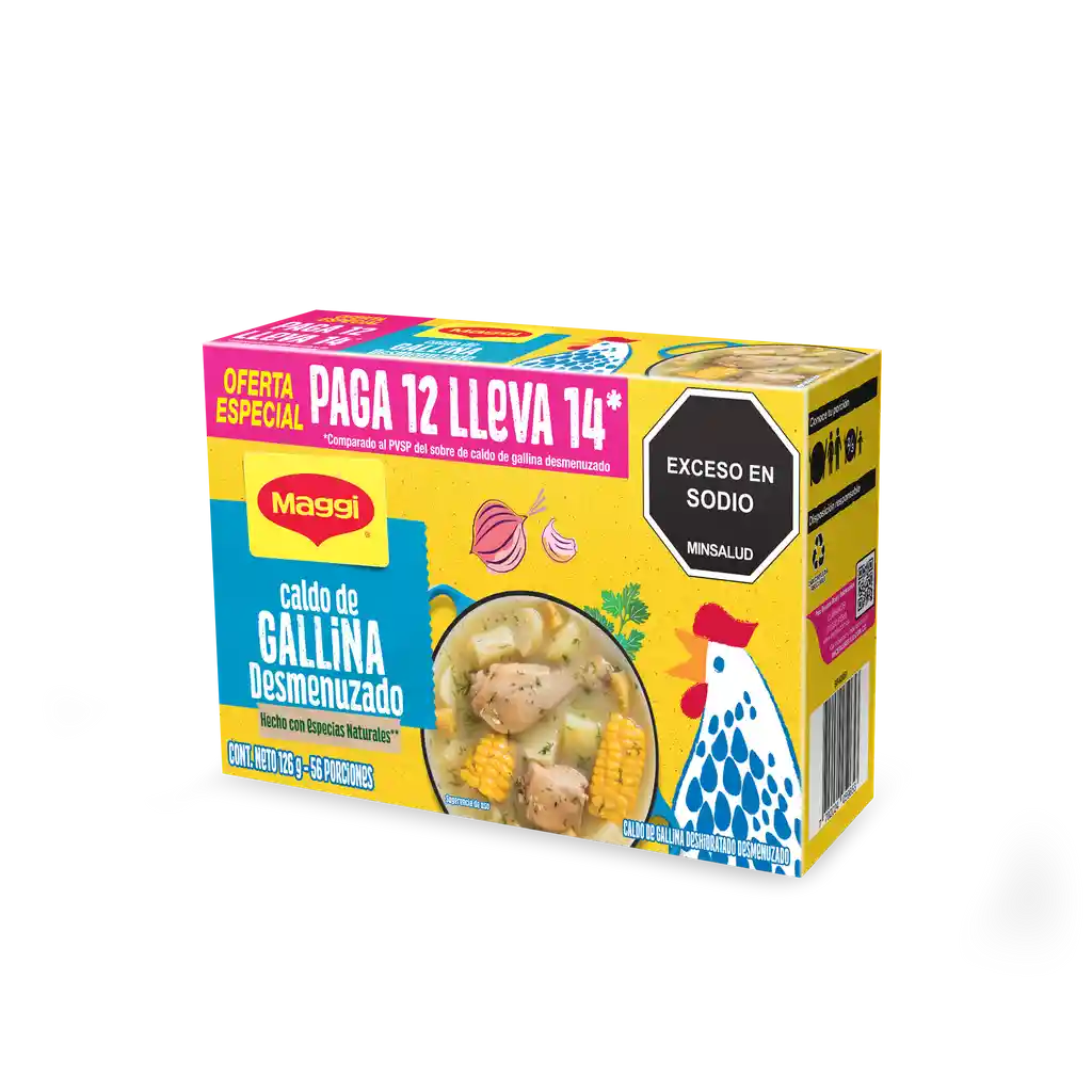 Caldo de Gallina MAGGI Desmenuzado paga 12 lleva 14 sobres x 126g